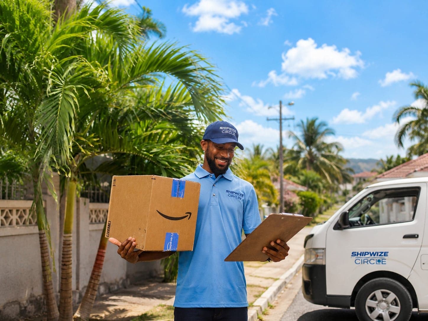 Fast delivery courier with a package